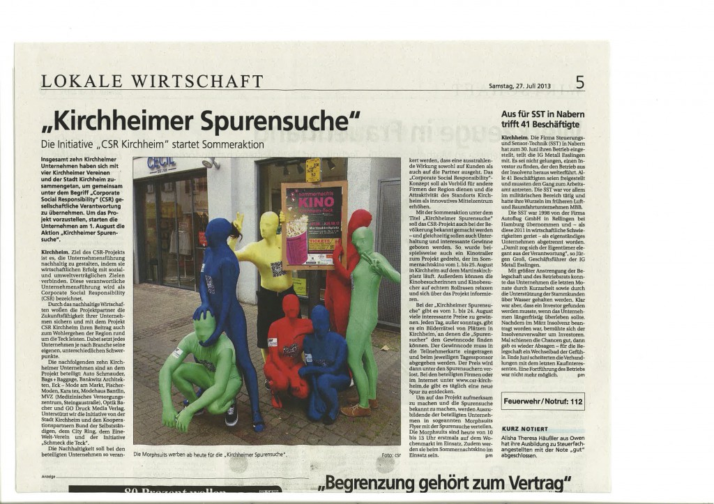 CSR Kirchheimer Spurensuche, Teckbote 27.07.13